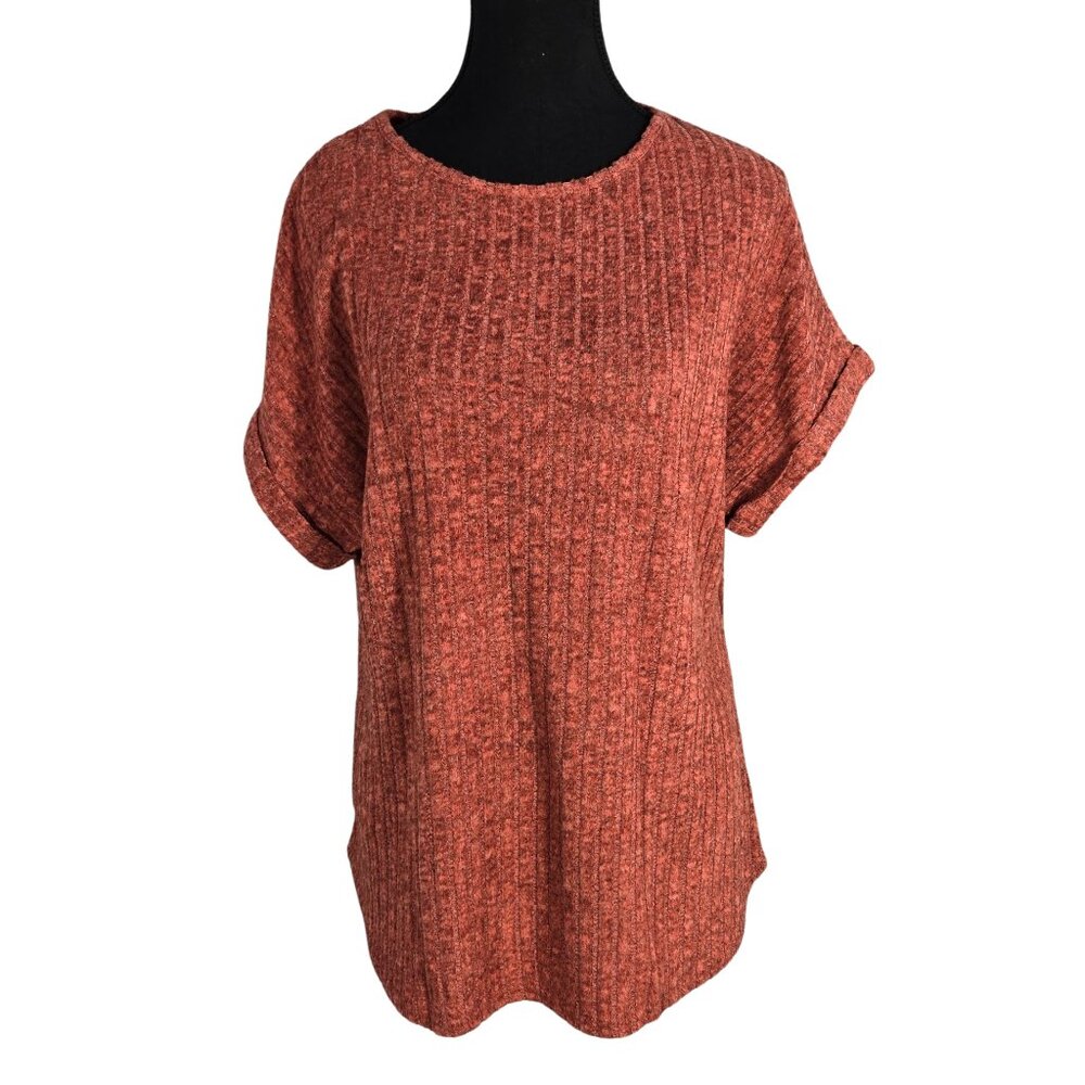 NWT | Automet Rust Brown Ribbed Short Sleeve Top | Dolman Sleeve | Large